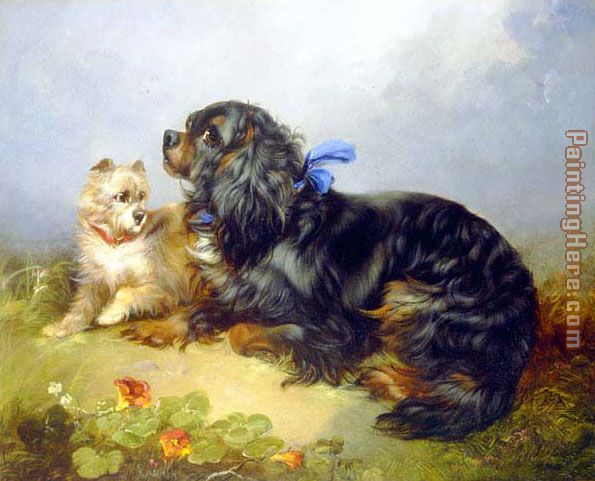King Charles Spaniel and a Terrier painting - George Armfield King Charles Spaniel and a Terrier art painting
